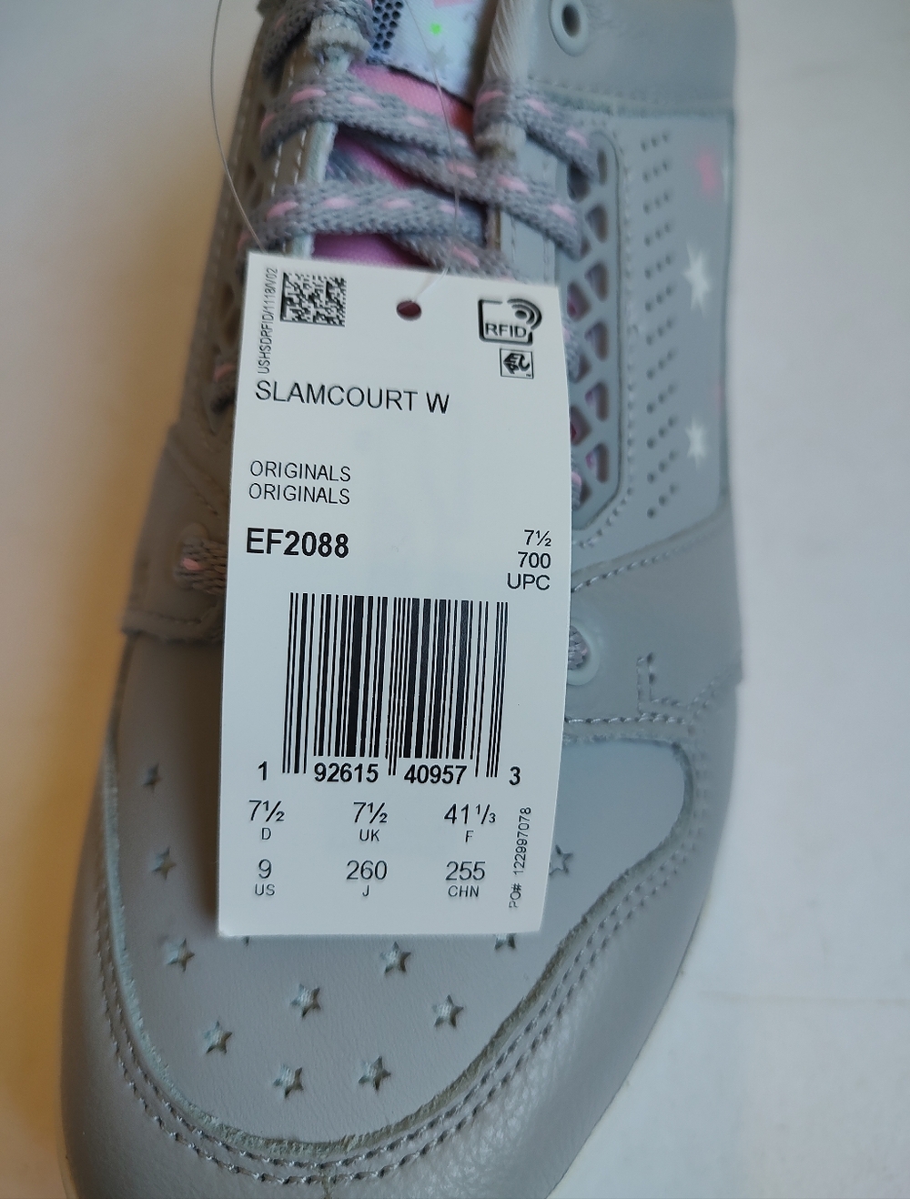 Adidas Slamcourt Lace Up Sneakers Grey Leather Stars Perforated Low Top 9 NIB - Picture 14 of 16